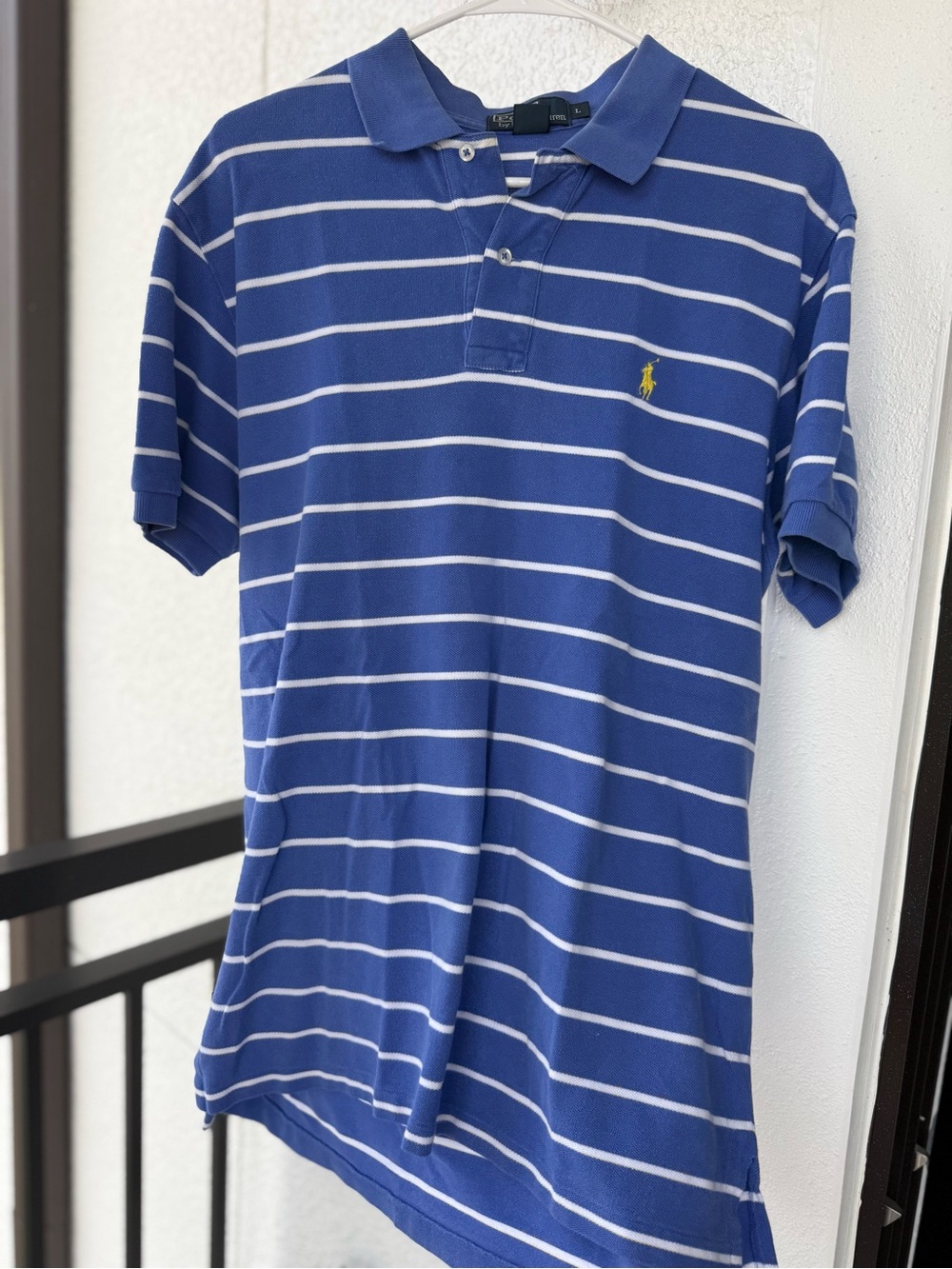 Polo by Ralph Lauren Blue and White Striped Classic Polo with Yellow Pony